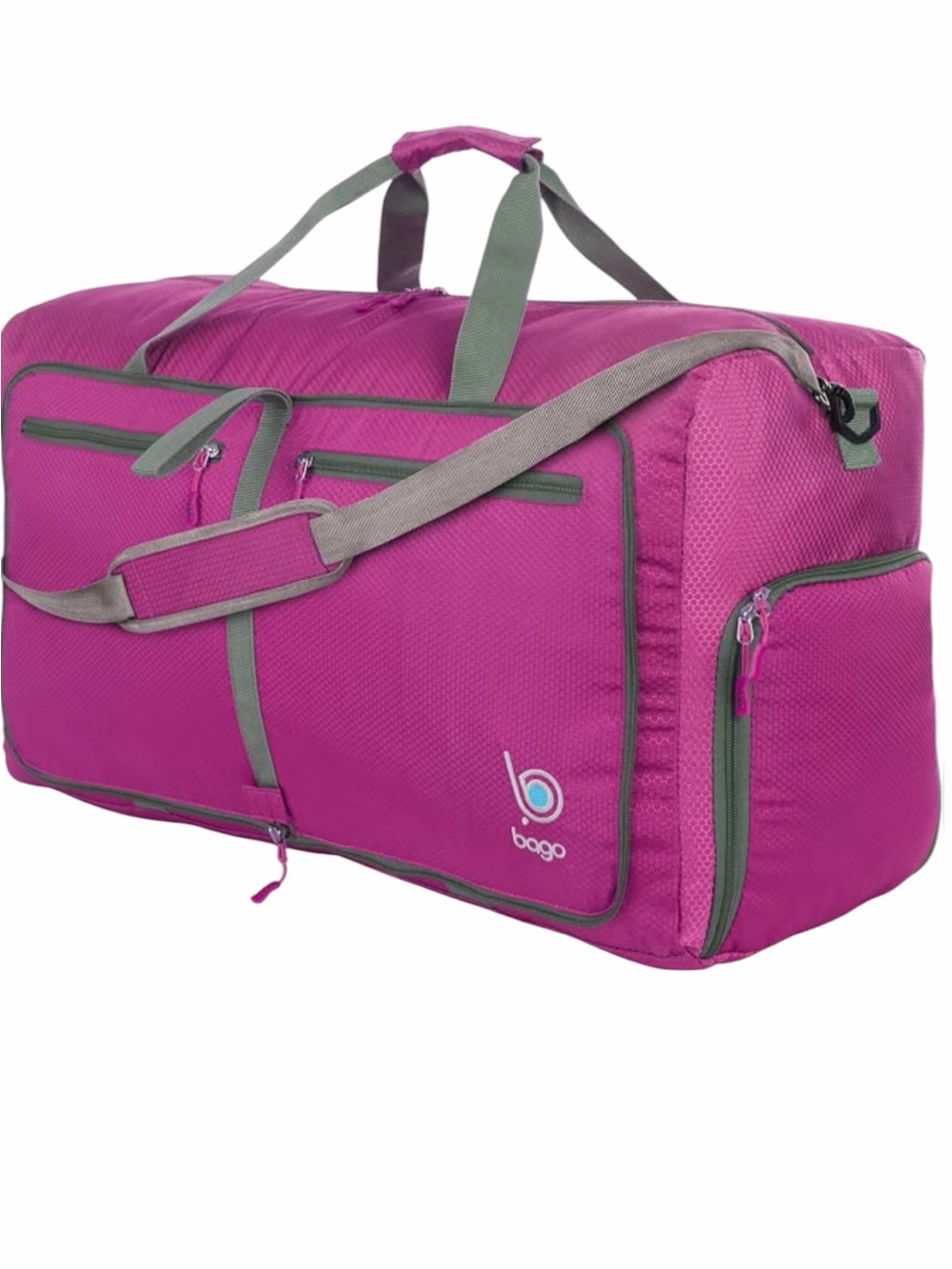 Bago Foldable Travel Duffel Bag Pink & Grey Lightweight Packable Luggage